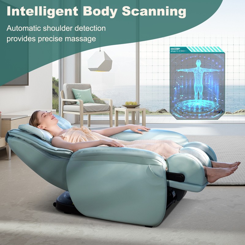 Full Body Zero Gravity Massage Chair w/ 17.5” x 17.5” Thrown Pillow Green gallery
