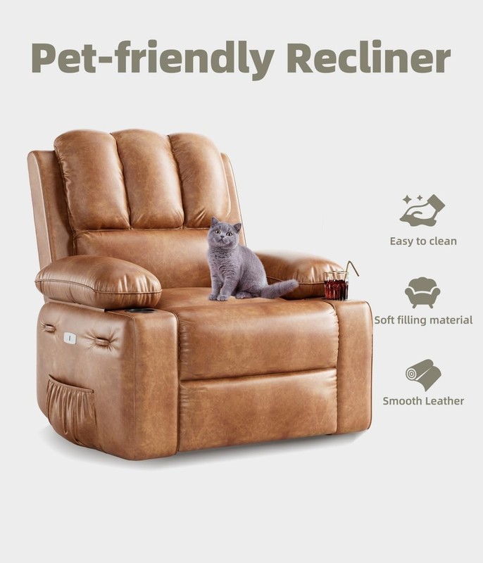 Massage Heat Power Recliner Chair for Adults Swivel Leather USB Side Pockets gallery