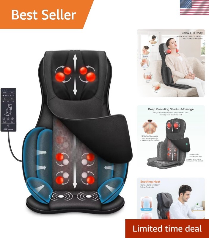 Adjustable Shiatsu Neck & Back Massager with Heat – Luxury Massage Cushion