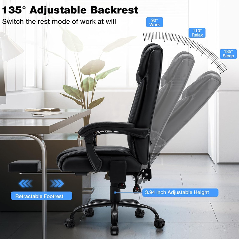 HOFFREE 400Lbs Massage Office Chair with Foot Rest 6 Points Vibration,Black | Er gallery