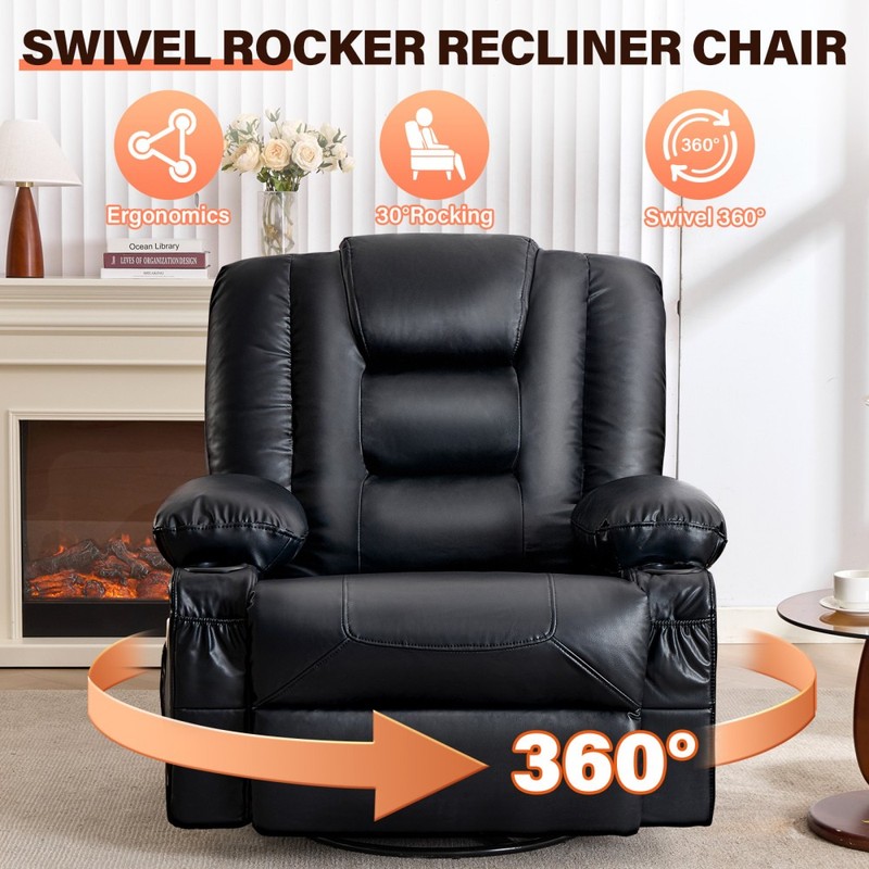 Rocker Recliner Chair with Massage&Heat for Adults,360°Swivel Oversized Recliner gallery