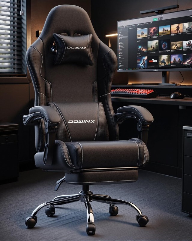 Dowinx Ergonomic Gaming Chair w/ Footrest Massage Lumbar Support Recliner gallery