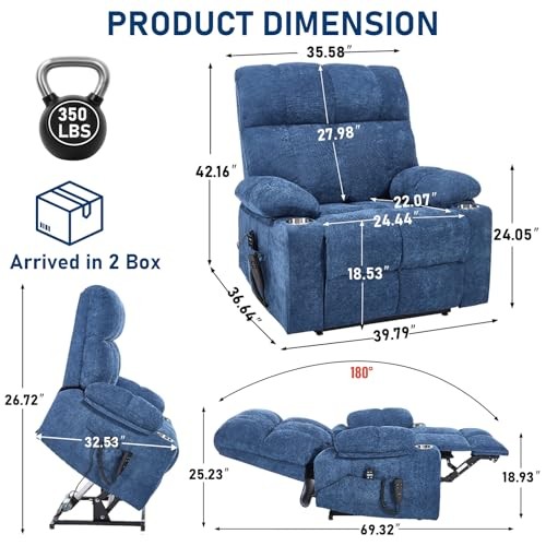 Oversized Recliner Electric Lift Chair, Power Lift Recliner for Big and Blue gallery