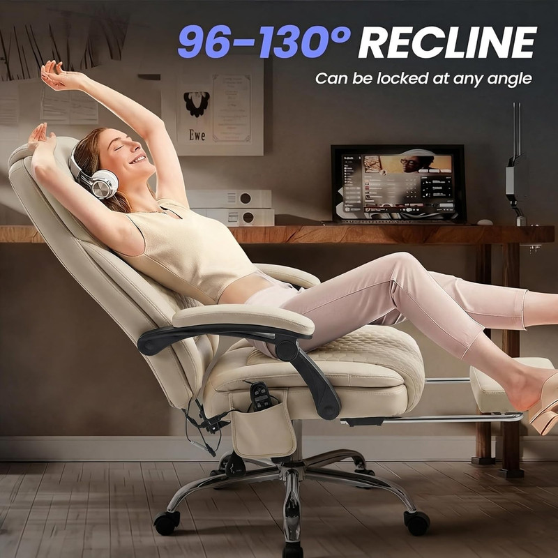 Massage Office Chair with Heat and Footrest - 3-Level 65°C Targeted Heating, 20- gallery