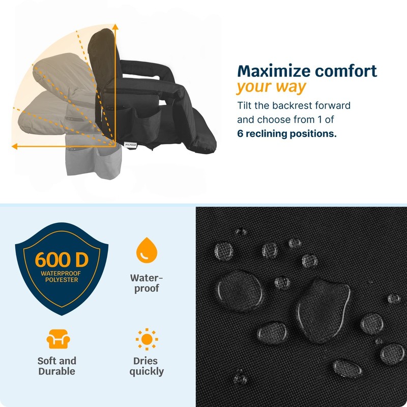 Deluxe Extra-Wide Heated Massage Bleacher Chair - Reclining Stadium Seat with Ba gallery