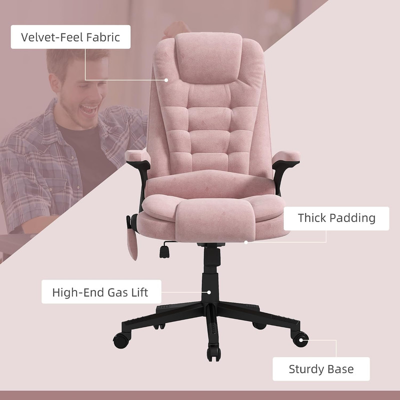 HOMCOM Executive Office Chair 6 Points Vibration Massage Velvet Pink | Heated Lu gallery