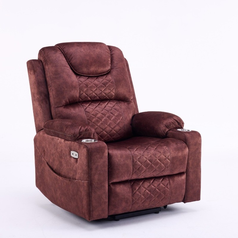 Power Lift Recliner Massage Chair with Heating & USB Ports, Reddish Brown gallery