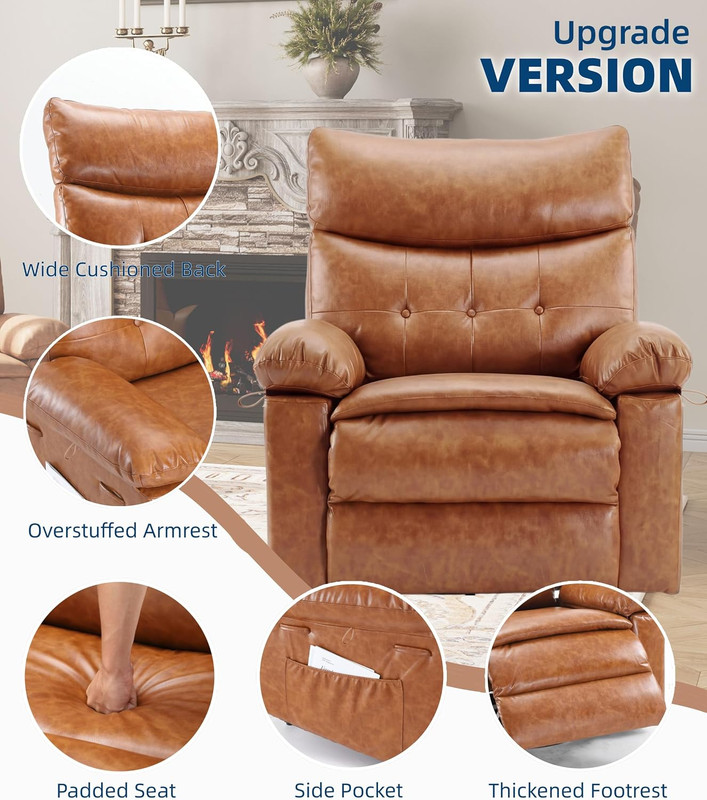 Heated Massage Leather Recliner Chair with Side Pocket for Living Room & Bedroom gallery
