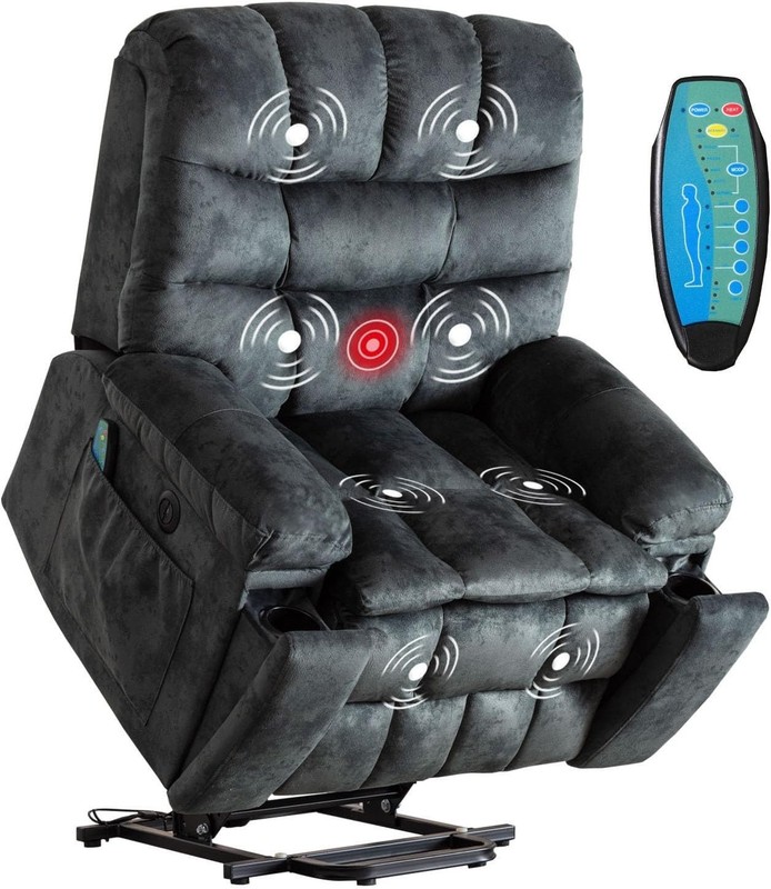 CANMOV Power Lift Recliner Massage, Heat, Safe Heavy-Duty, w/USB Charge Port
