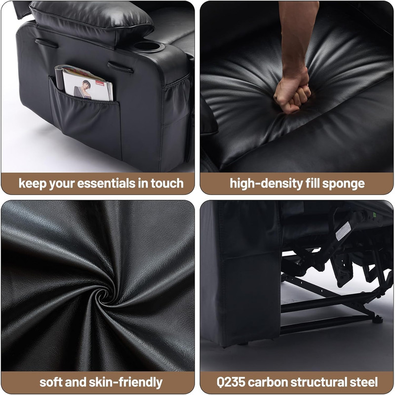 Compact PU Leather Recliner Chair with Heating & Massage for Ultimate Relaxation gallery