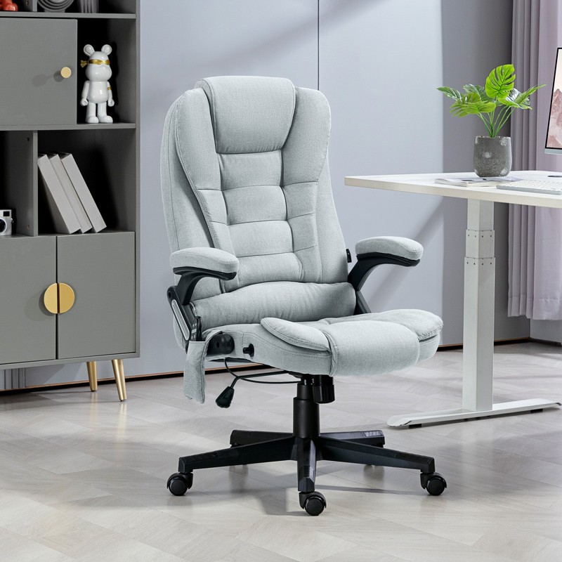6 Point Vibrating Massage Office Chair with Heat, Linen High Back, Light Gray gallery