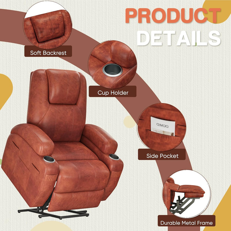 Brown Electric Power Lift Recliner Chair with Massage & Cup Holders gallery