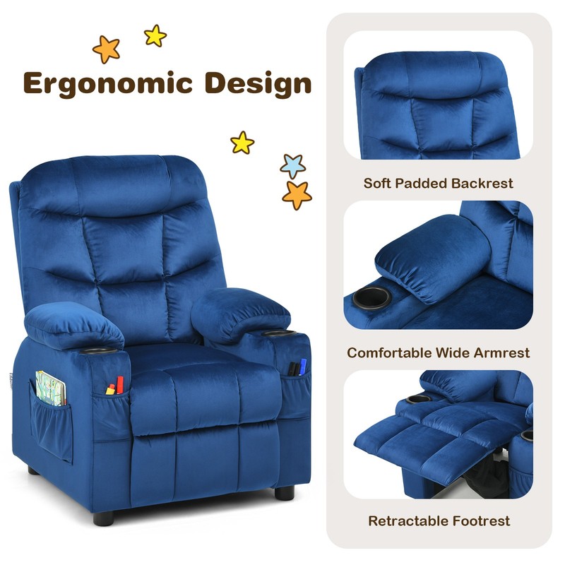 Honeyjoy Kids Youth Recliner Chair Velvet Fabric w/Cup Holder & Side Pocket gallery