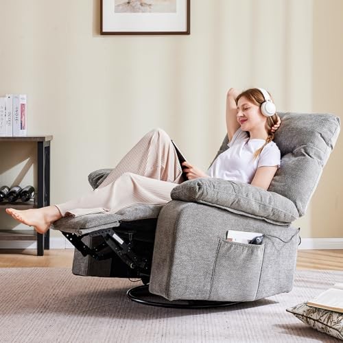 Rocker Recliner Chair, Swivel Recliner with Vibration Massage & Lumbar Grey gallery