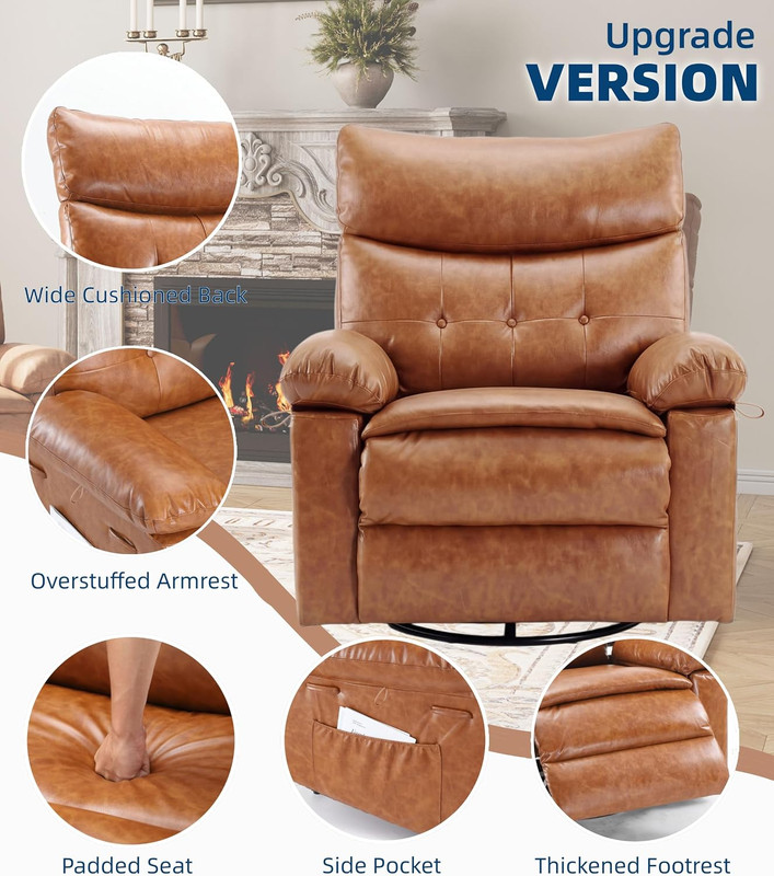 Leather Manual Recliner Chair for Adults - Heat and Massage | Manual Lazy Reclin gallery