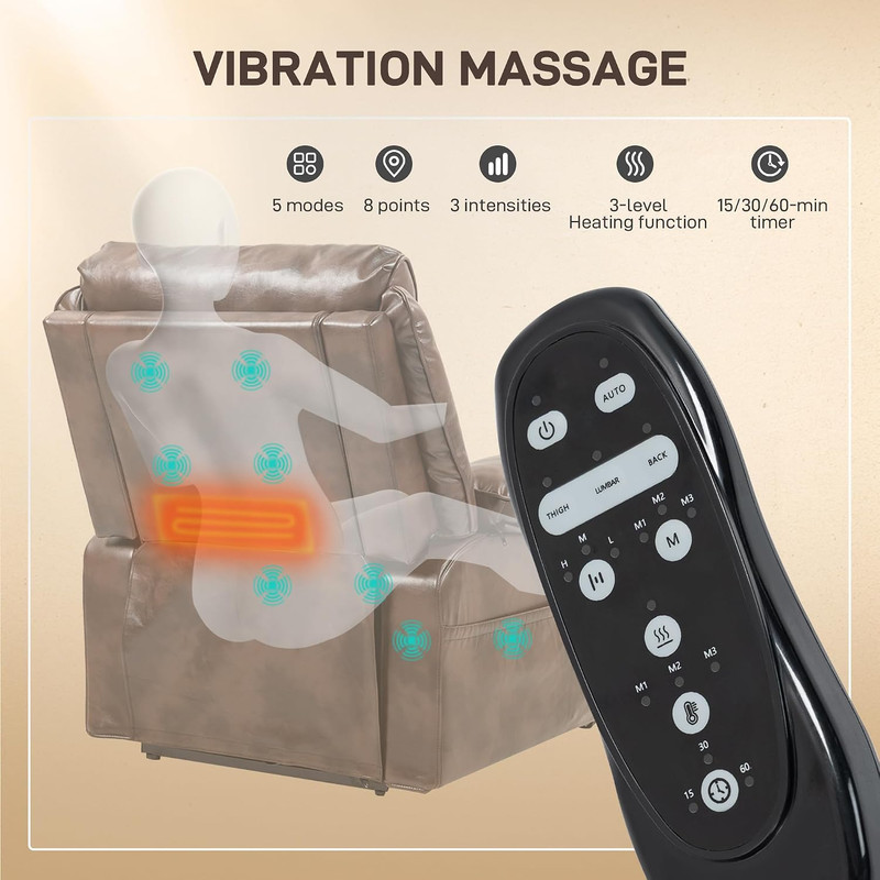 Power Lift Recliner Chair for Elderly Vibration Massage Heat Brown | Wide Faux L gallery