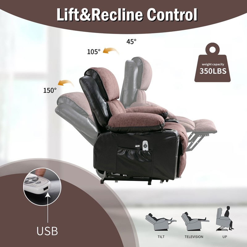350 lbs Power Lift Recliner Massage Chair with Heat & Function for Elderly Brown gallery