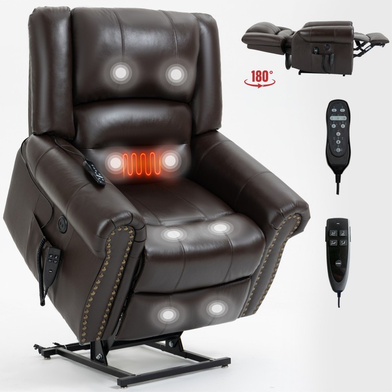 Power Lift Recliner Heat & Massage Dual Motor Chair 350LB Genuine Leather USB