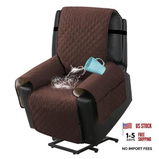 100% Waterproof Power Lift Recliner Chair Cover Non Slip Electric Power Brown