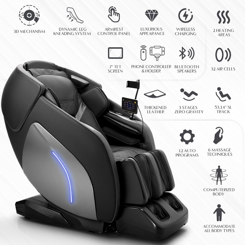 Luxury 3D Full Body Massage Chair with Zero Gravity & Bluetooth Speaker gallery