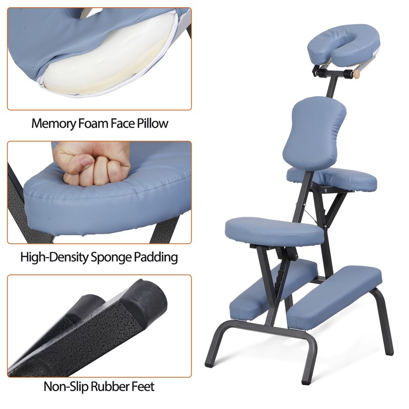 Portable Massage Chair with Carry Bag Pu Leather Tattoo Chair Lightweight Blue gallery