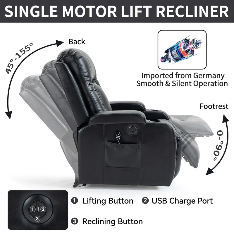 Power Lift Recliner Chair with Massage & Heat for Elderly, 350 Lbs, Black gallery