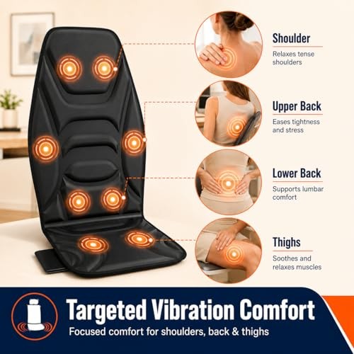 Vibration Massage Seat Cushion with Heat, Back Massager for Chair Jet Black gallery