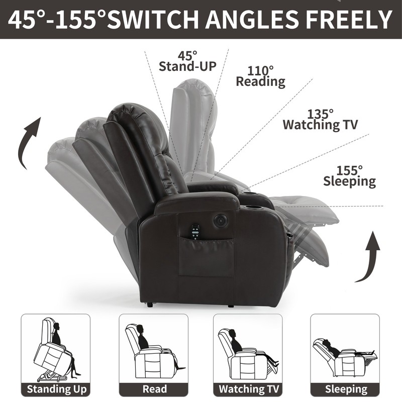 Power Lift Recliner Chair with Massage & Heat, 350 lbs Capacity, Brown gallery