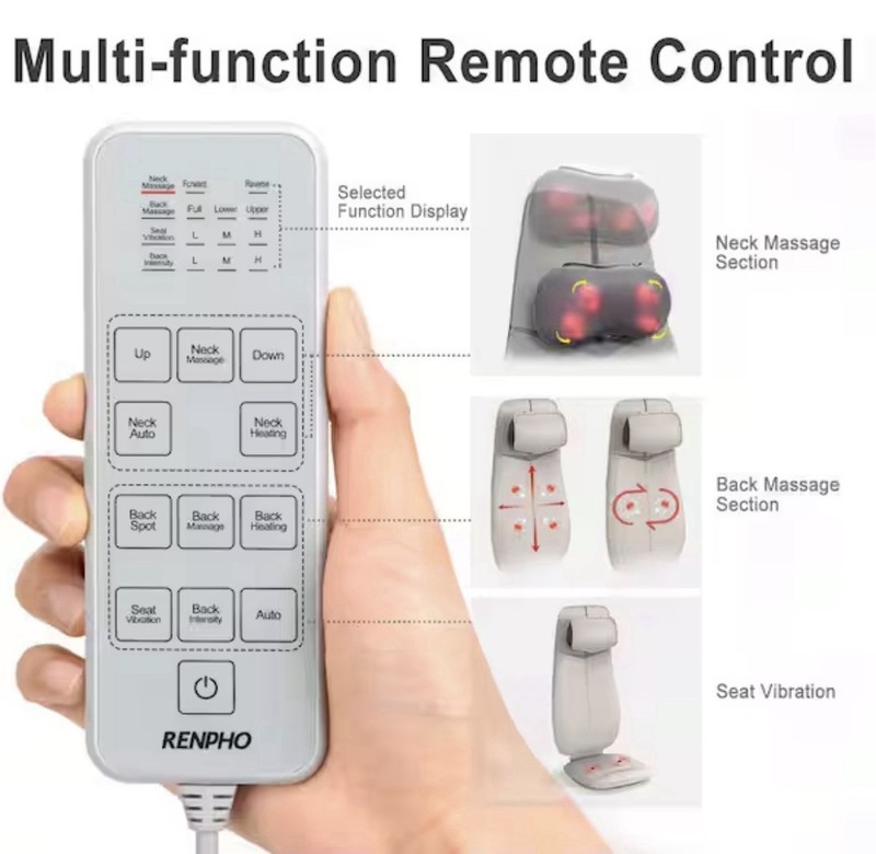 Massage Chair Pad with Remote Neck and Back Cushion S-Shaped 5-Speed in White gallery