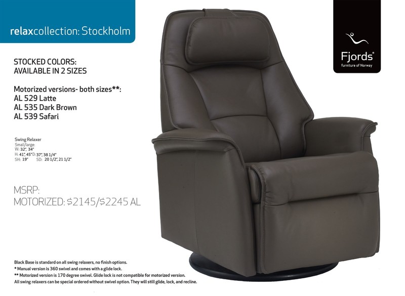 Fjords Stockholm Swing Relaxer Power Electric Recliner Chair - AL Latte Leather gallery