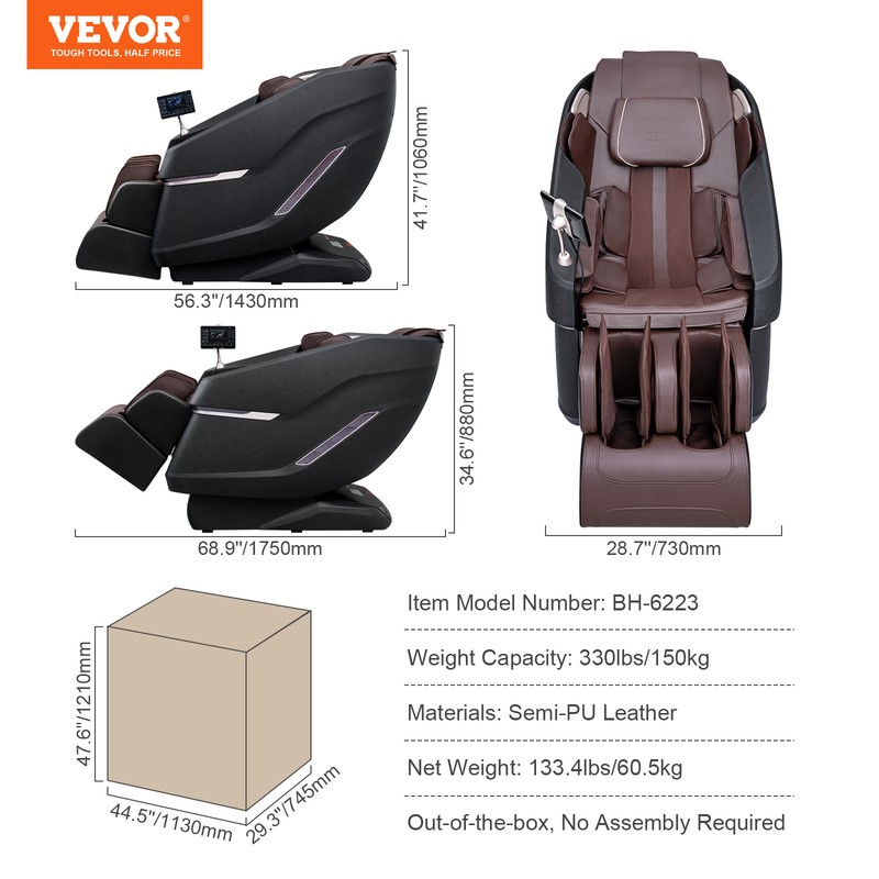 VEVOR Full Body Massage Chair Zero Gravity 3D Shiatsu Recliner with SL-Track gallery