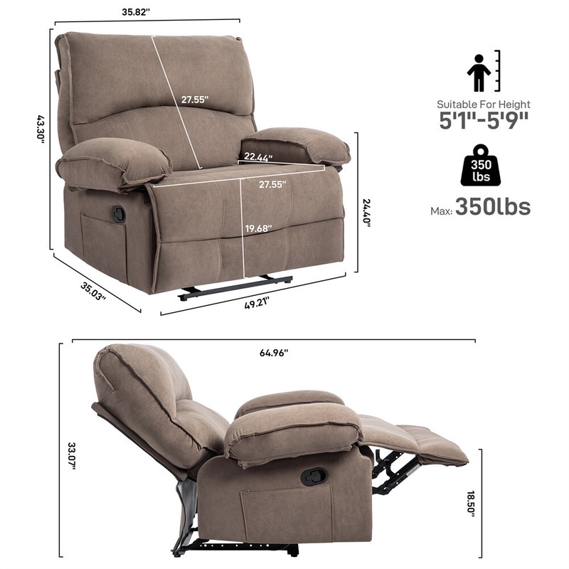 27.5" Oversized Manual Recliner Chair Sofa with Heating Vibration Capacity 350lb gallery