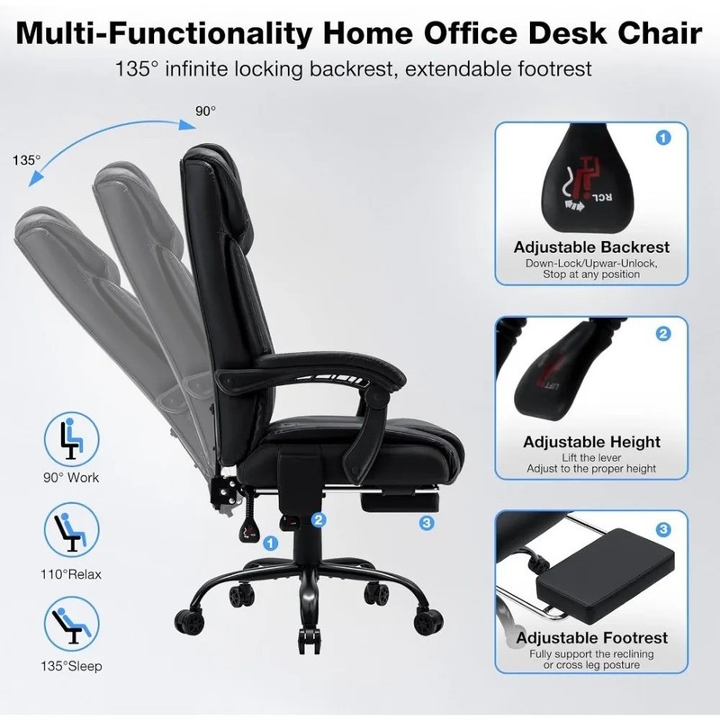 Heat & Massage Desk Chair High Back Reclining Footrest Office Chair gallery