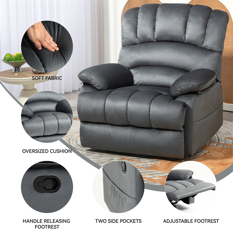 Large Oversized Manual Recliner Chair Reclining Sofa Fabric for Living Room Gray gallery