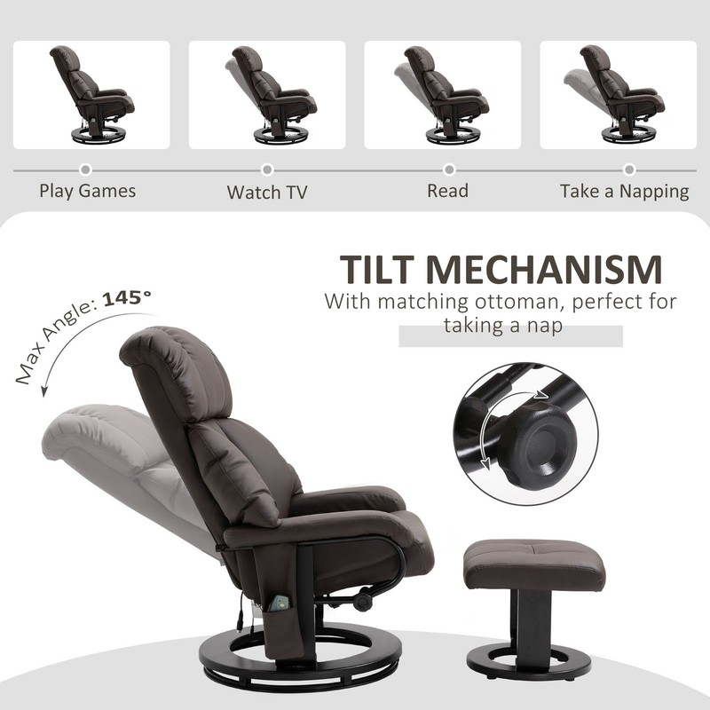 Massage Recliner Chair with Ottoman, 360° Swivel, 10-Point Vibration, Remote gallery