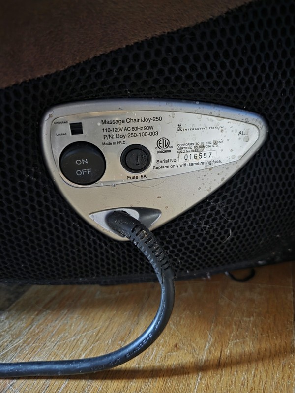 Interactive Health iJoy-250 Massage Chair Brown/Black Side Control Outlets