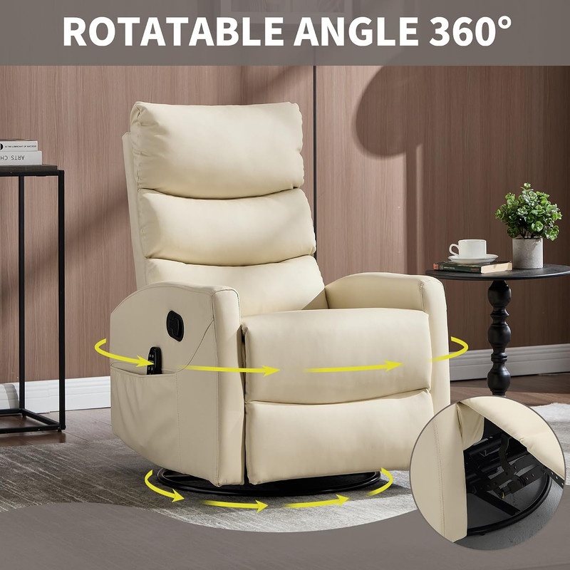 Beige Heat Massage Recliner Chair with 360 Swivel and 8-Point Vibration gallery
