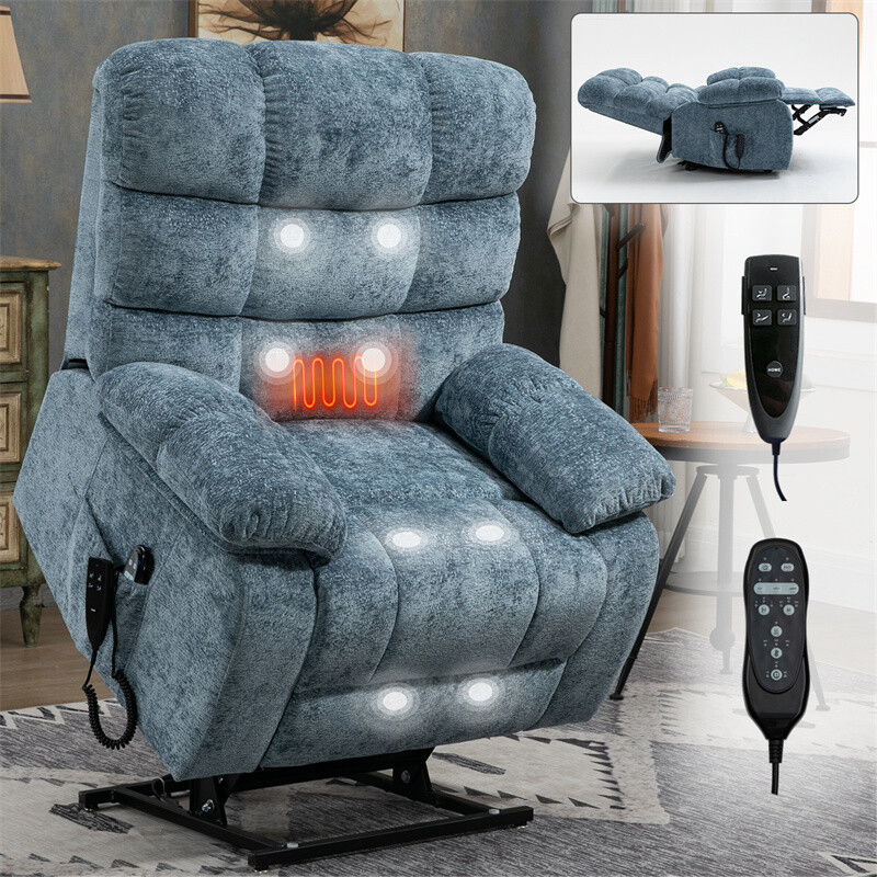 Lift Recliner Chair Heat Massage Dual Motor Infinite Position Up to 350 LBS