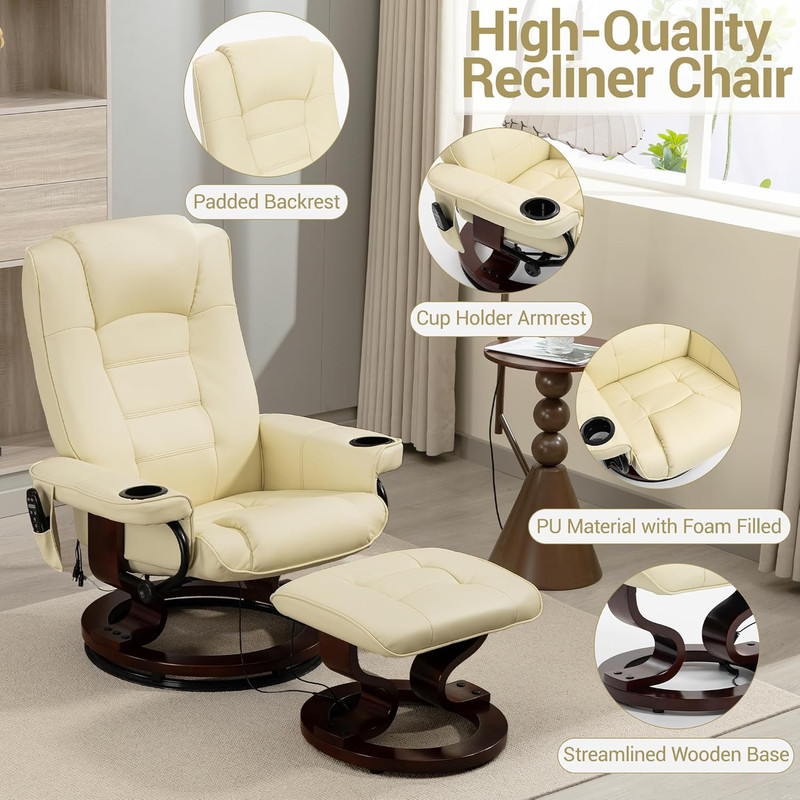 Heated Massage Recliner Chair with Ottoman, PU Leather Lounge Chair with Footres gallery