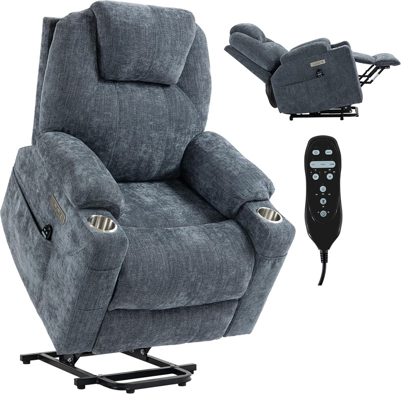 Electric Recliner Lift Chair with Massage, Heat, USB, & Cup Holders – Blue