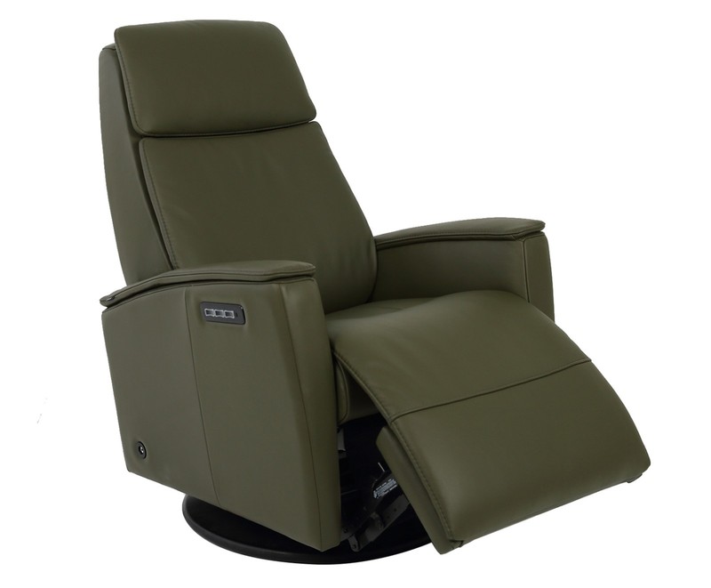 Small Fjords Crown Swing Relaxer 3 Motor Power Recliner Chair in Olive Leather