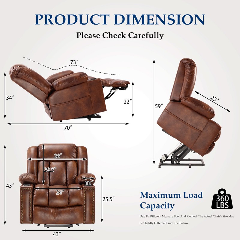 Extra-Large Electric Lift Recliner Chair with Extended Footrest, Heat & Massage gallery