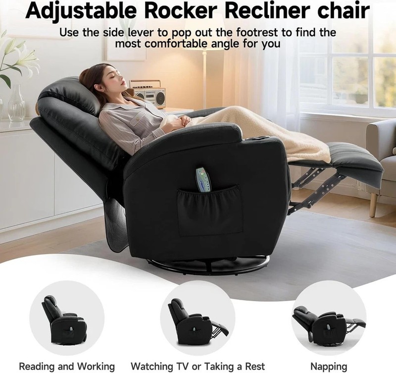 Recliner Chair, Rocking Chair with Massage and Heat, 360° Swivel Recliner Chairs gallery