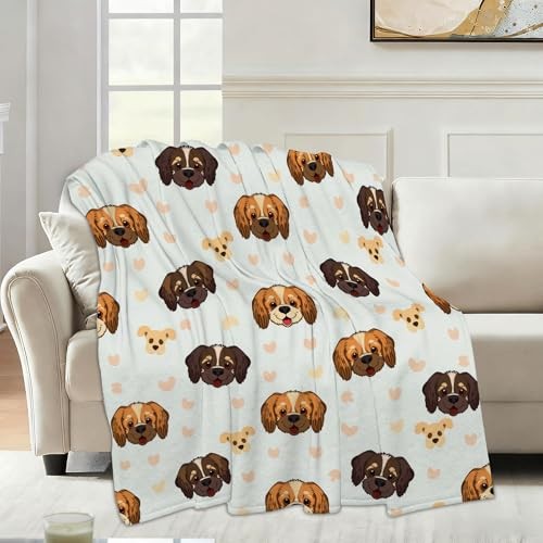 Throw Blanket for Couch Home Decoration,Beige Hearts Cozy 50" x 60" Cute Dog gallery