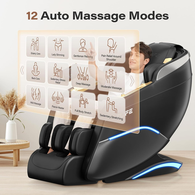 Full Body Shiatsu Massage Chair, Zero Gravity, 12 Auto Modes, Heating, Black gallery