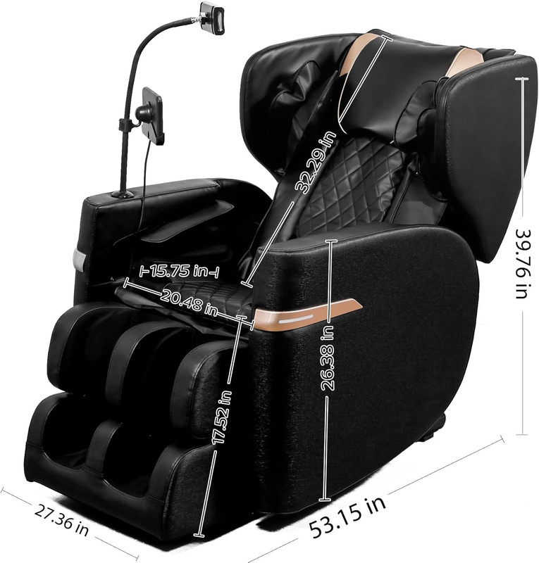 Zero Gravity Massage Chair with Heat, Foot Roller, Bluetooth - Black gallery