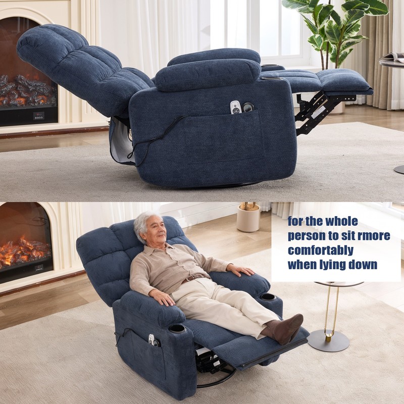 Electric Recliner Chair with Massage, Heat, Rocker & Swivel, Blue gallery