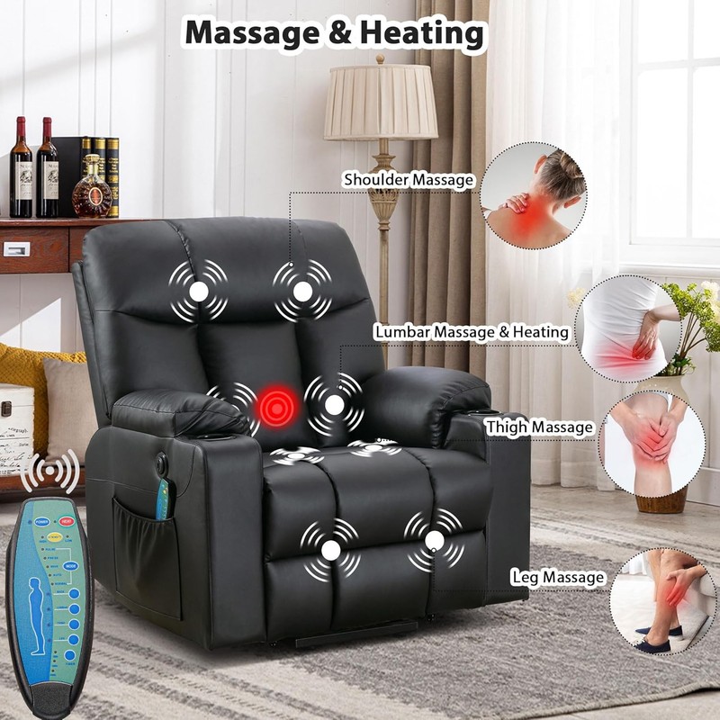 Extra Wide Lift Chair with Heat and Massage Faux Leather Power Lift Recliner gallery