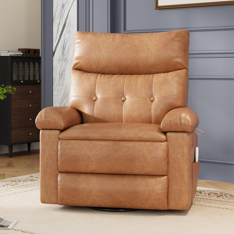 Leather Manual Recliner Chair for Adults - Heat and Massage | Manual Lazy Reclin