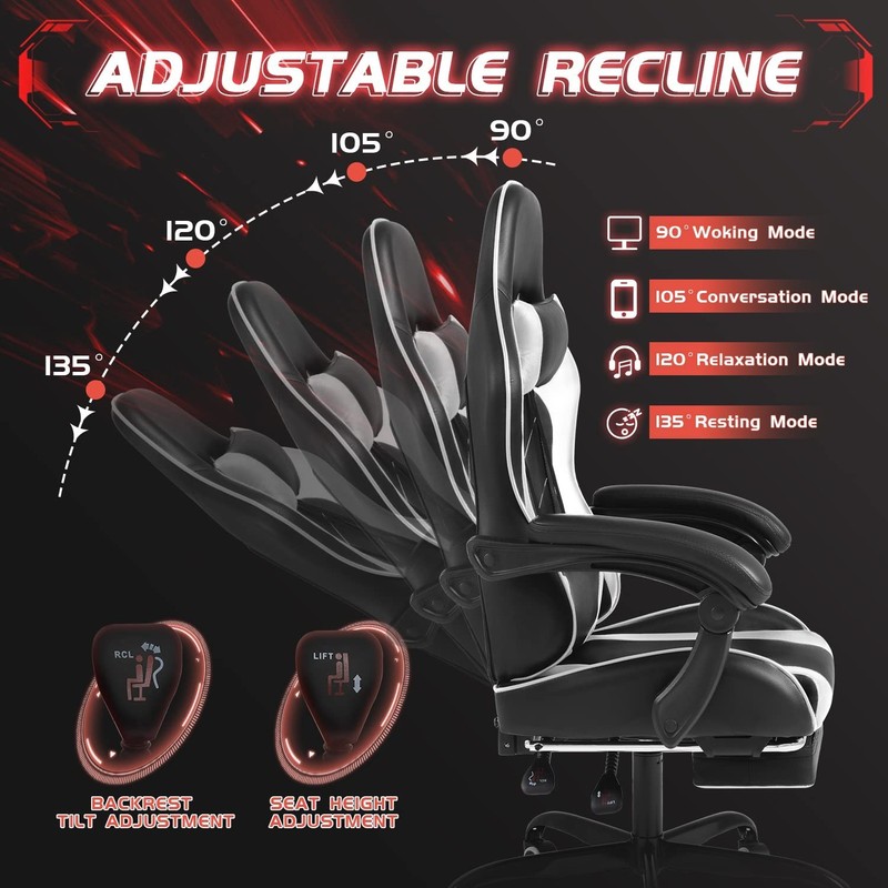 Shahoo Gaming Chair with Footrest and Massage Lumbar Support, Ergonomic Compu... gallery